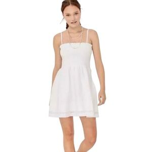 American Eagle smocked white floral mini dress - large